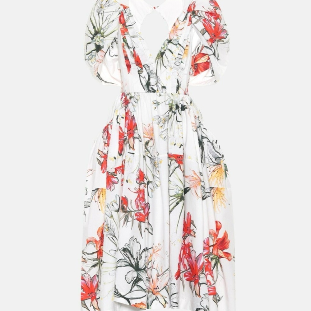 Alexander McQueen White Midi Dress with Red, Green & Yellow Floral Print